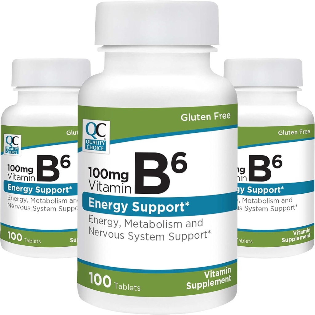 质量选择 维生素B6 100mg 100 Counter Bottles of Talets (3 Pack)