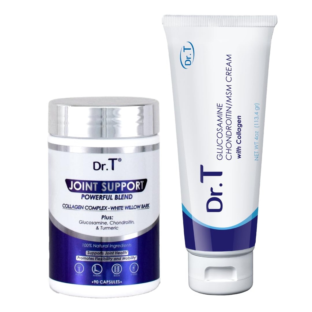 T 联合健康库:Glucosamine/Chondroitin MSM Cream 与Collagen + 联合支助补编 | Athlete-Grade Joint & Muscle Relief → Non-GMO,Gluten-Free,美国制造