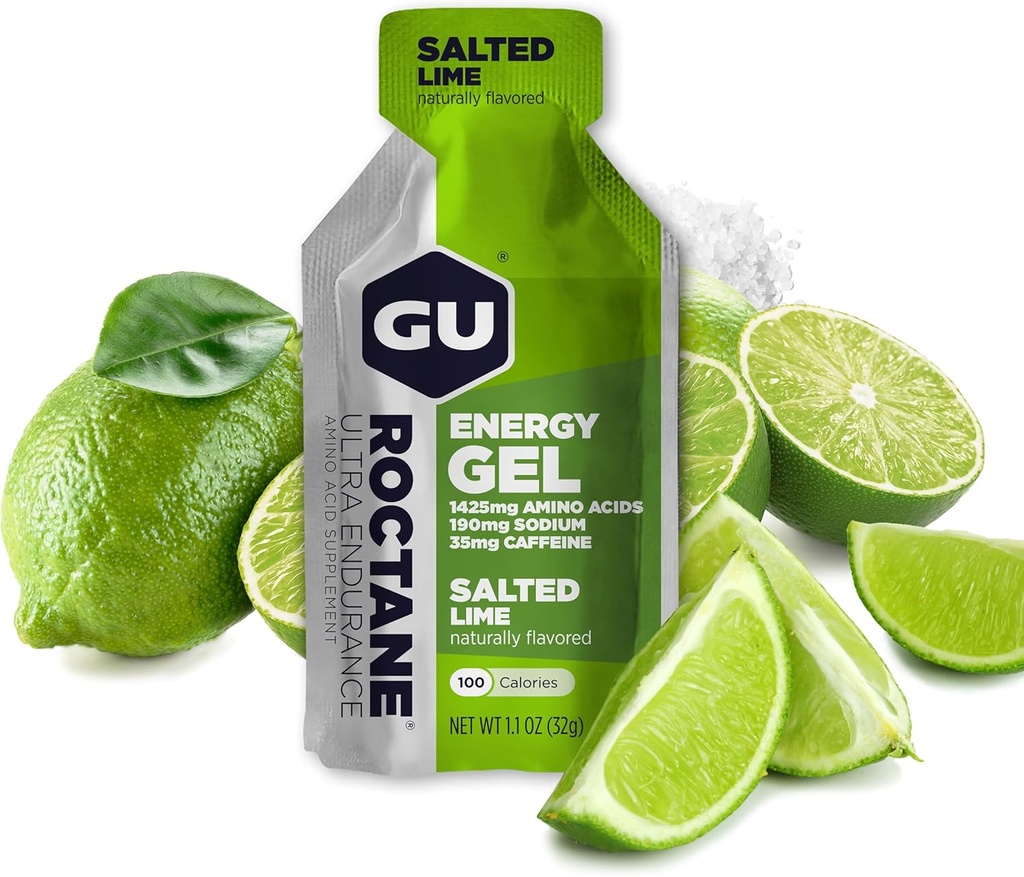 Gu Energy Roctane 超耐力能量 Gel, On-The-Go 运动营养为跑步,自行车,徒步或滑雪,盐酸莱姆,24Count
