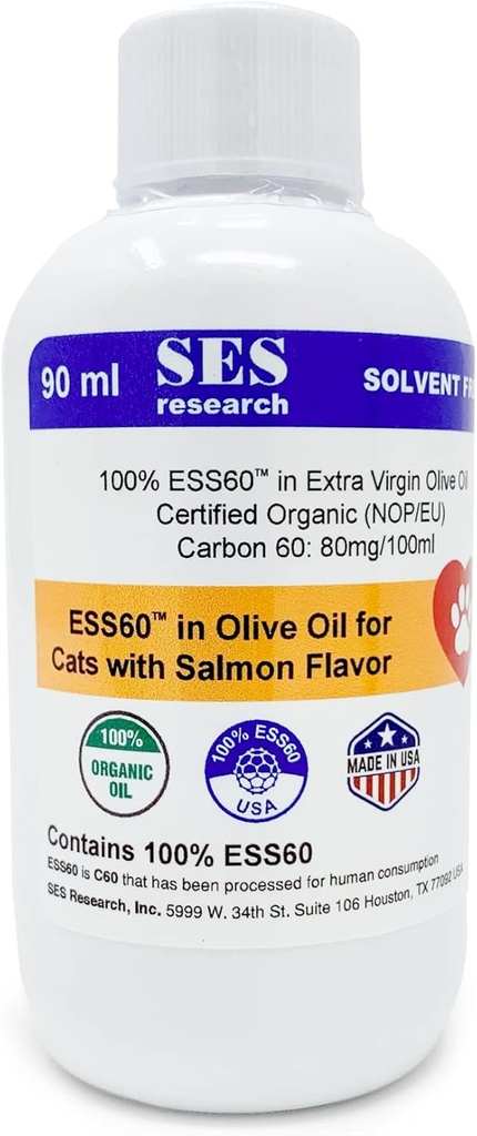 SES C60用于有机外生橄榄油中的宠物,配有沙门Flavor - 宠物食品补充 - 抗氧化剂补充 - 溶剂免费 - 豁免促进器 - 靴子能源&Mood - 聚焦 - 90ML