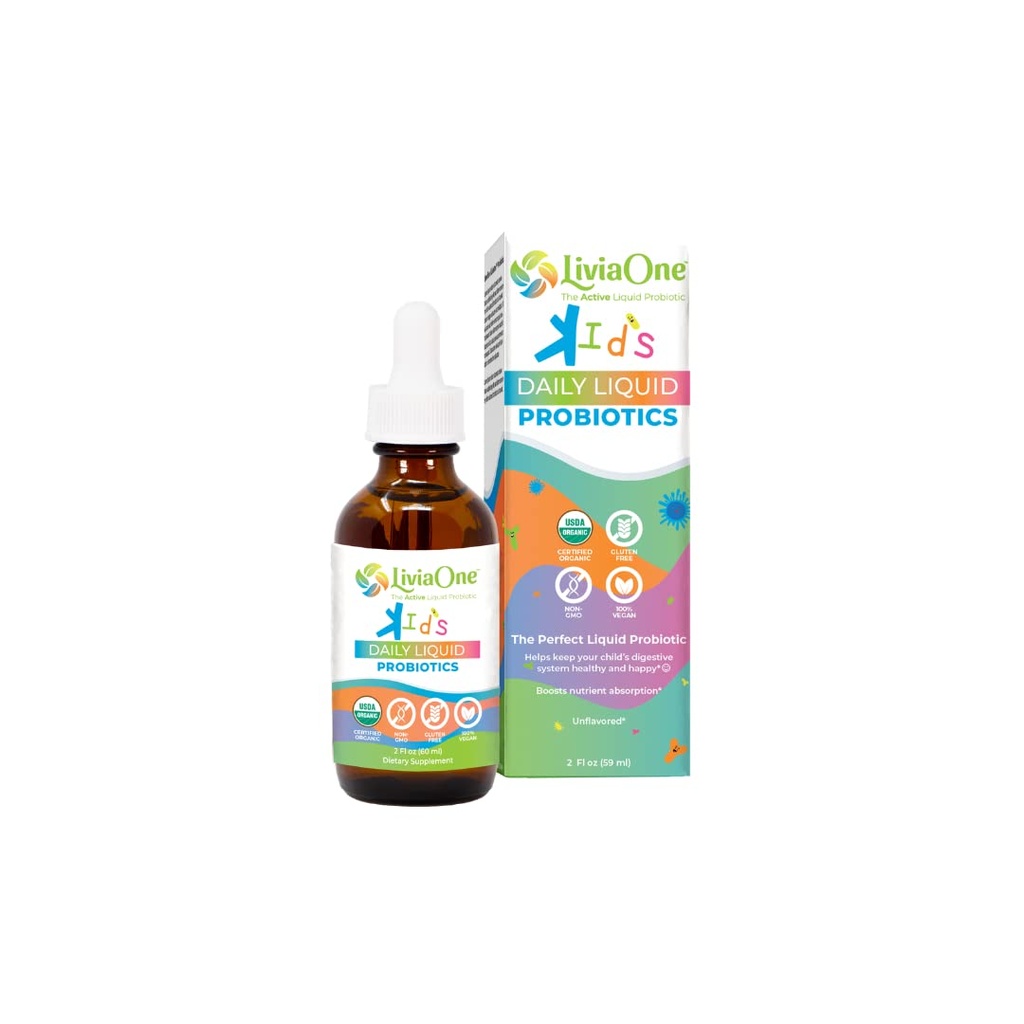Livia One Daily Liquid Probiotics for Kids, " 消化卫生和免疫支持补充药物 " , " USDA认证有机物 " , " Vegan " 和 " Allergen-Free,非GMO Probiotics " , " 2 Fl Oz " (第1页)
