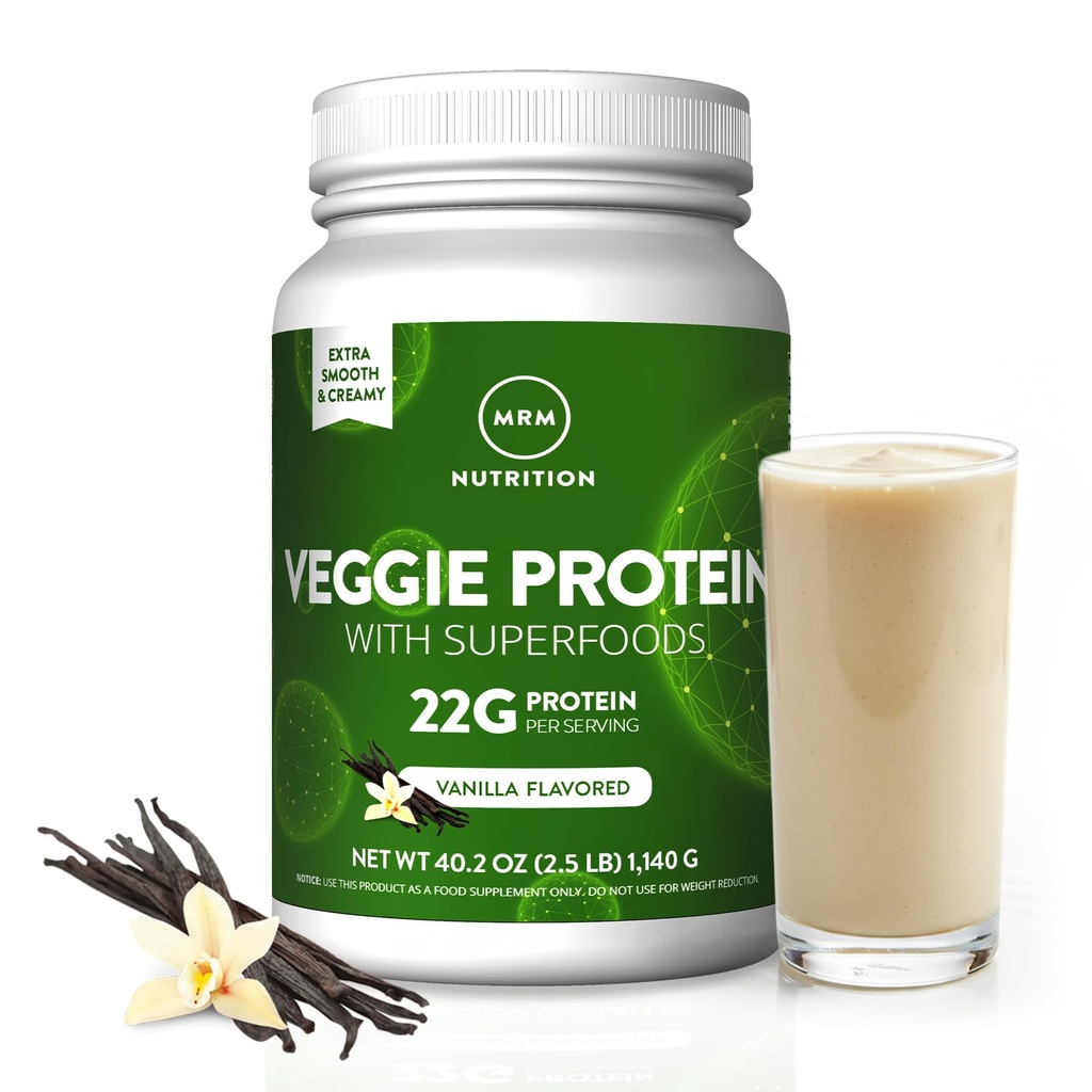 MRM 营养 Vegie 蛋白与超级食品 QQ 香草Flavored QQ 22g 完整蛋白 超过8.8g 基本氨基酸 13 超级食品 Omega 3s 和 Omega 6s Keto 15 服务
