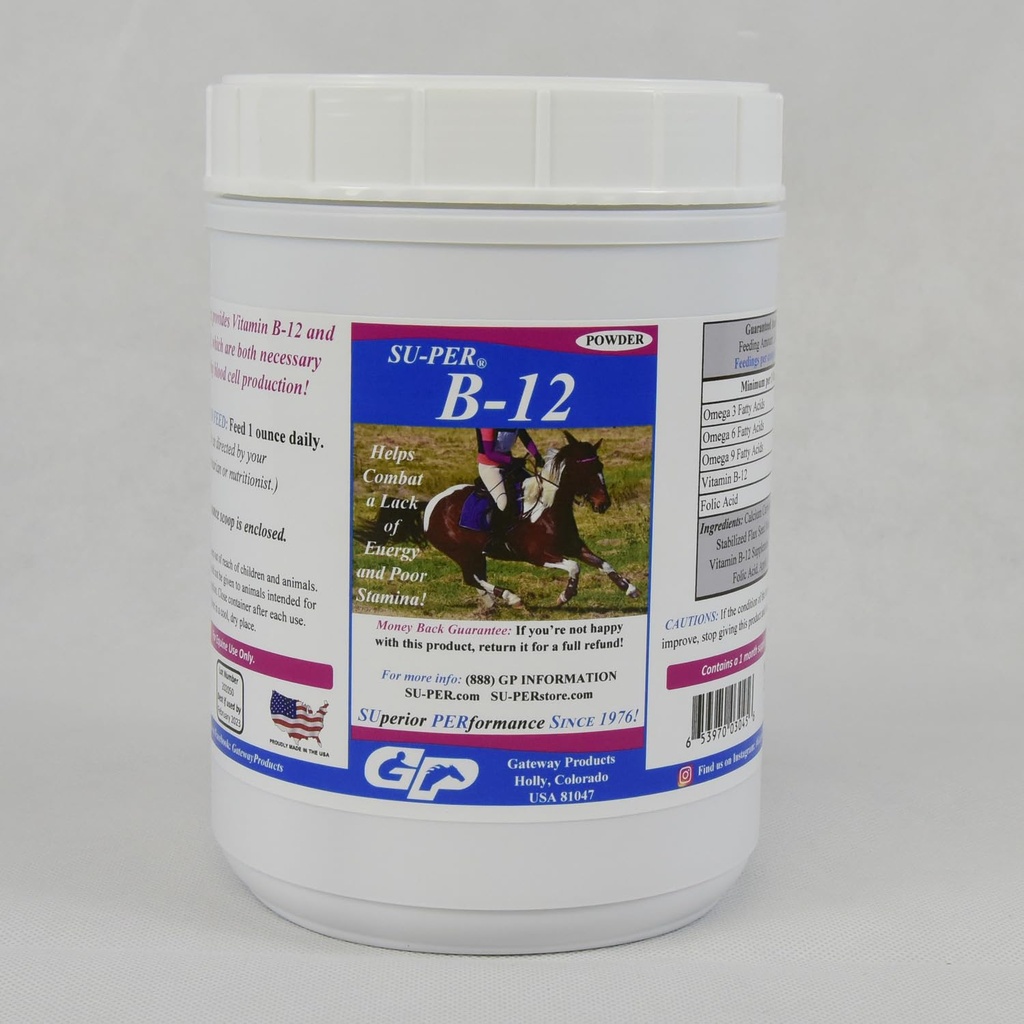 马的SU-PER B12 - Equine Vitamins B-12 & B-9 Folic Acid支持粉 - 能源马的补充 - 2.5英镑,(2包)