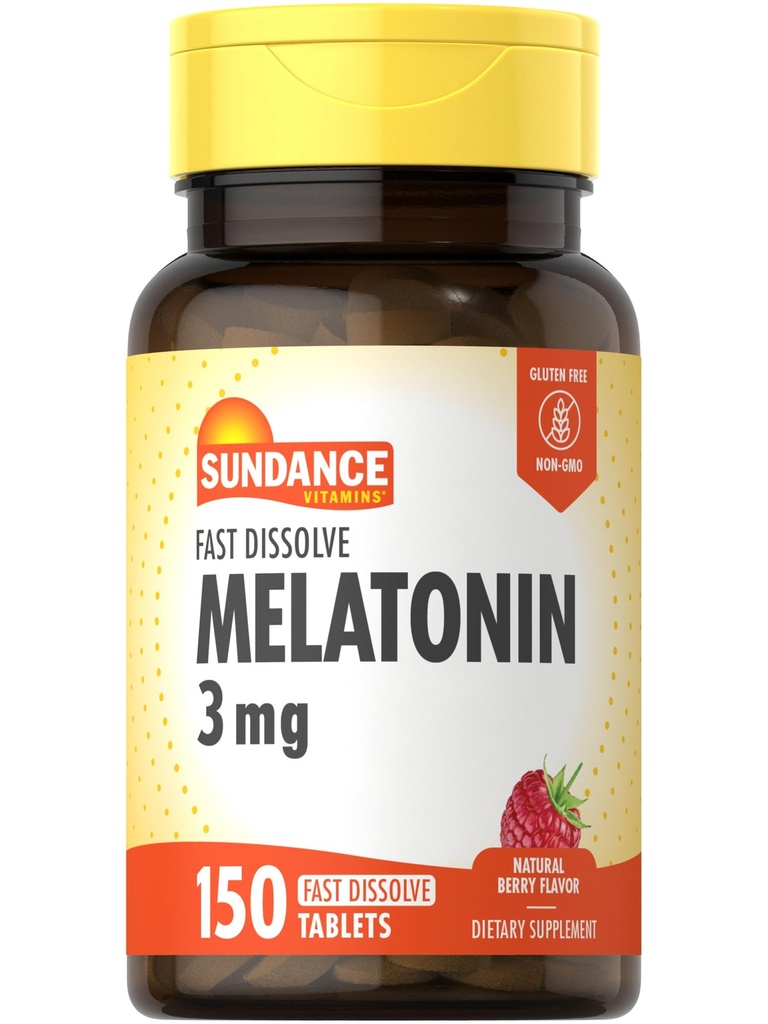 Sundance Melatonin Fast Solve QQ 3mg 150 快溶板 自然贝里 Flavor QQ Vegetarian, Non-GMO 和 Gluten 免费补充
