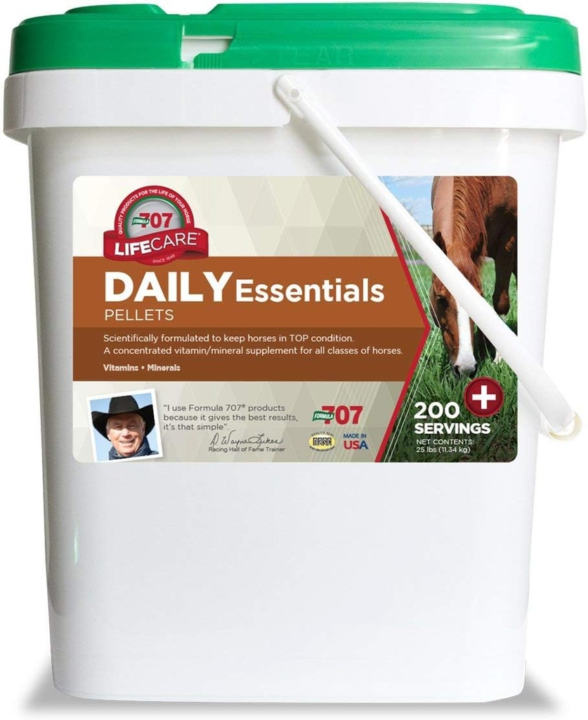 707 公式 Equine每日基本材料补编,25lb Bucket – 完整的维生素和矿物,促进马的更高健康和条件