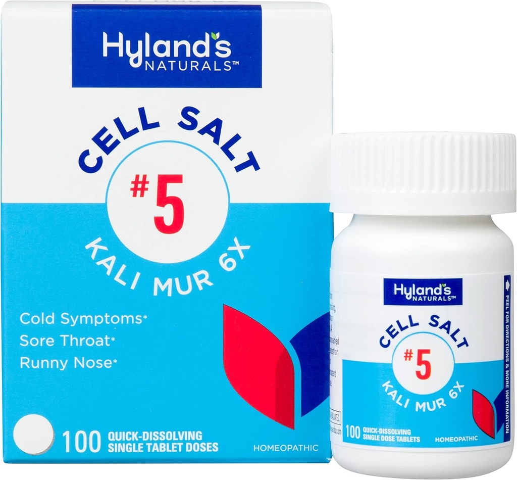Hyland的5号细胞盐卡利Mur 6X片,冷药和酸喉救治,冷药的自然治疗,酸喉,Runny Nose和Burns,快速溶解片,100个计数