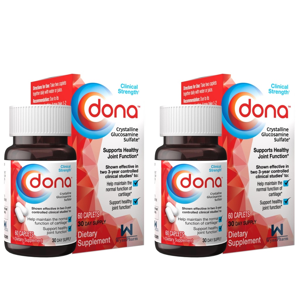 Dona Crystaline Glucosamine Sulfate, 750 Mg,膝盖舒适与联合健康支持联合补充药, 750 Mg, 60 Count (2 Pack).