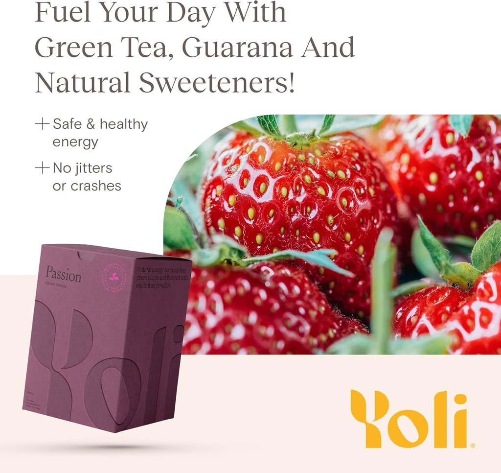 Yoli® Passion Energy Drink Powder Mix - 自然能源 Drink Mix for Endurance and Stamina, 30 packets - Berry (英语).
