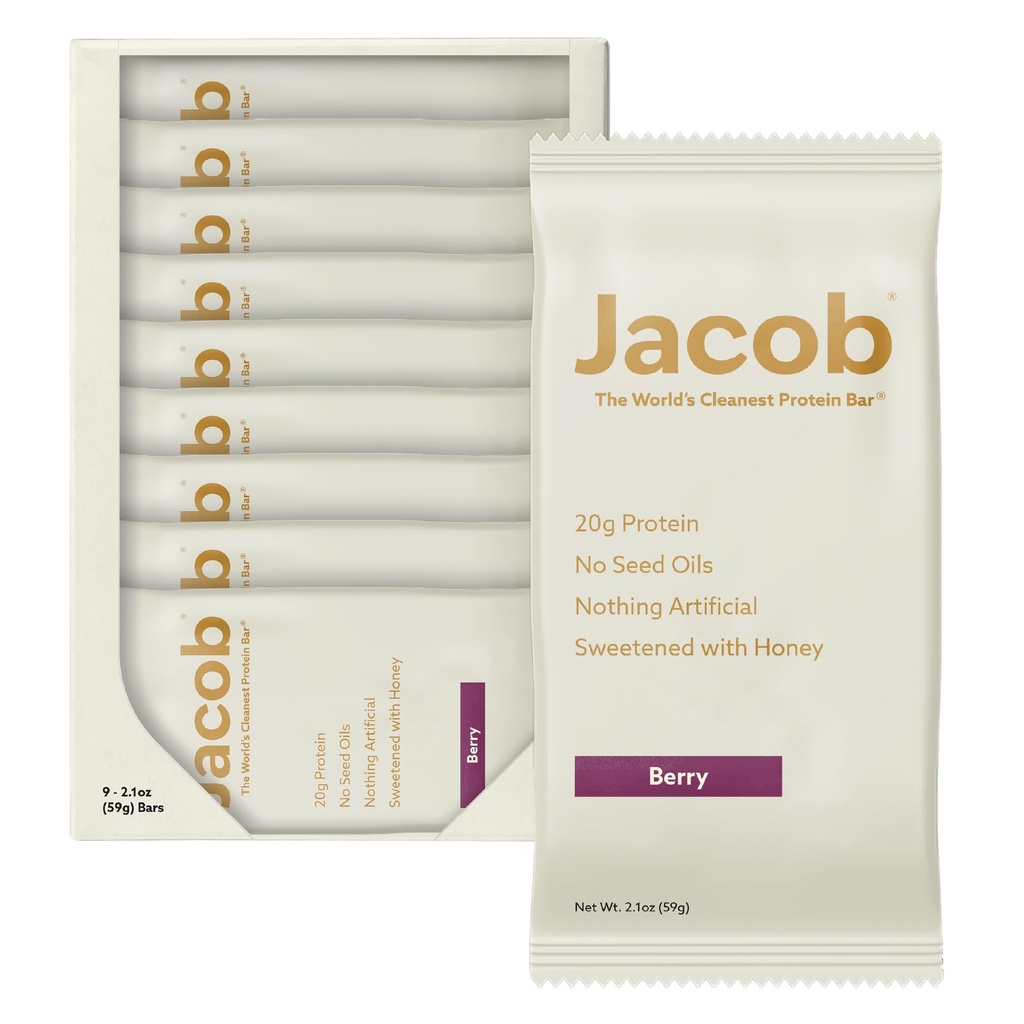 Jacob Bar, 蛋白棒, 混合莓( 共9巴) - 20g 草叶蛋白, 无种子油, 无人工