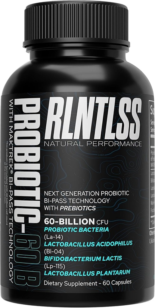 RLNTLSS - Probiotic 60亿 CPU - 4 Strain Blend - Premium Supplement - 男女 - 大陆架稳定 Probiotic Capsule - Probiotic and Prebiotic - (60个瓶子)