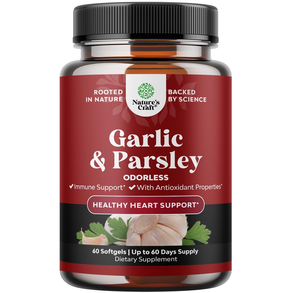 专注的无味大蒜软胶 - Parsley 提取 & Agd Garlic 用于循环健康,文摘,Imune 支持 & Liver Detox - Parsley 软胶用于Gut支持 - 60 Ct