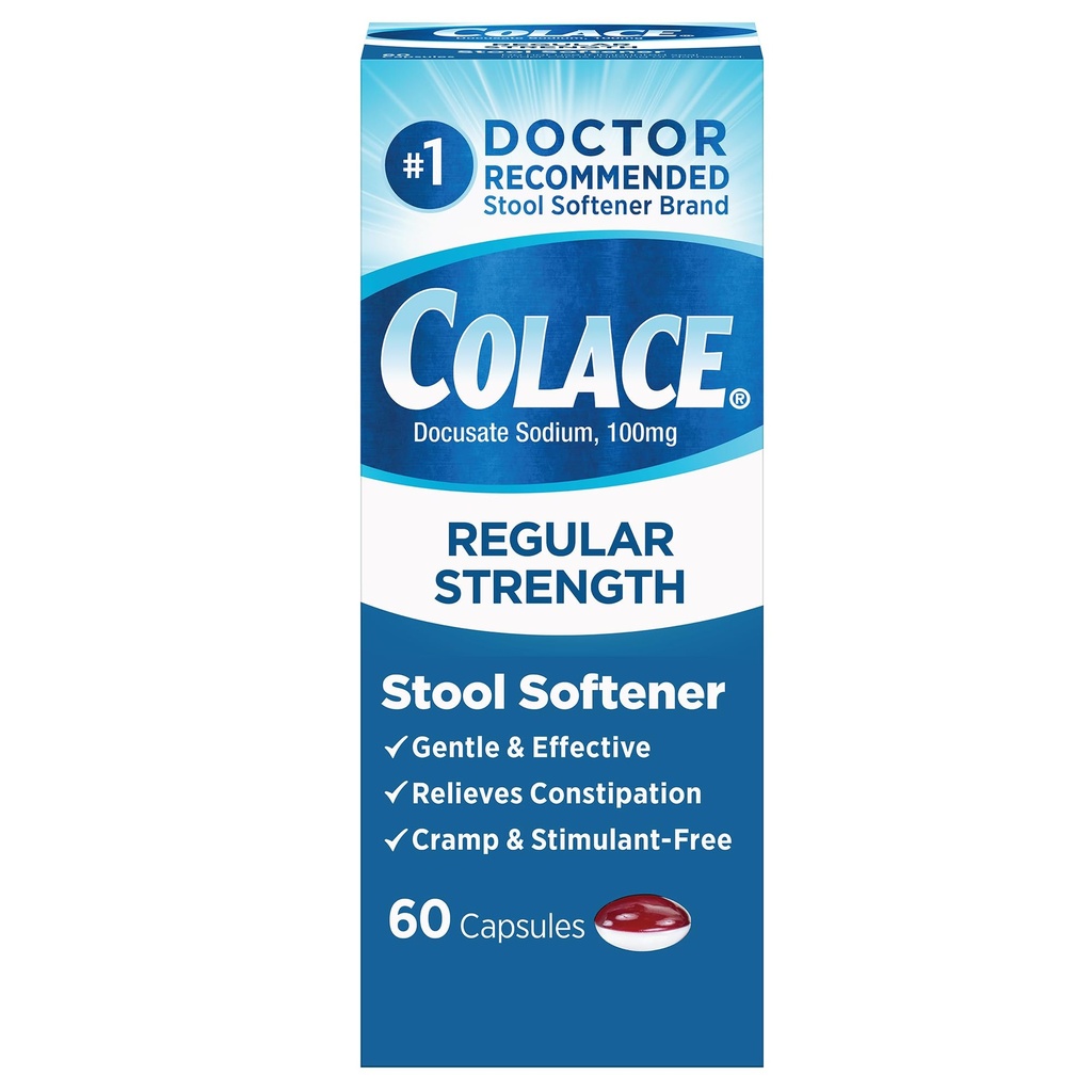 Colace 常规强力工具 软化器 100 mg Capsules 60 Councuse Sodium Stool 软化器 轻度依赖性缓解