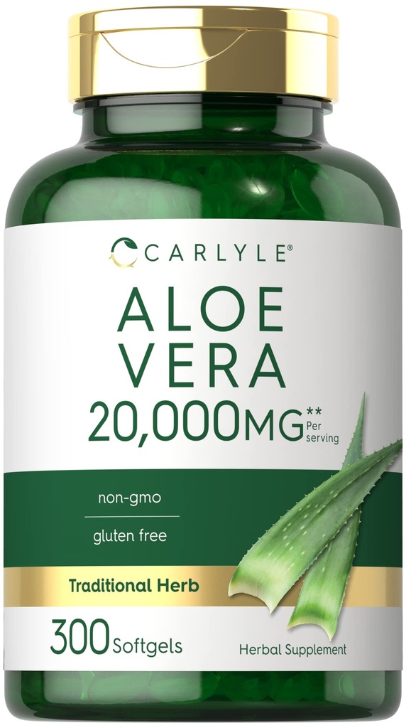 Carlyle Aloe Vera Softgel Capsules 20,000mg → 300 伯爵 Aloe Vera Gel 补编 → Non-GMO, Gluten Free