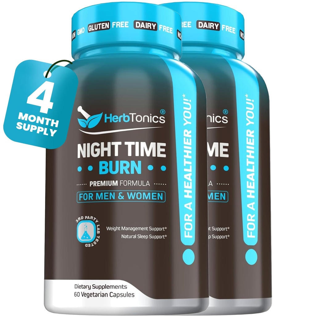 草药夜烧和睡眠综合体支持过夜代谢,应激救济和深眠. 包括Melatonin、Valerian和Green Tea-Vegan床位重量管理(120卡普勒)