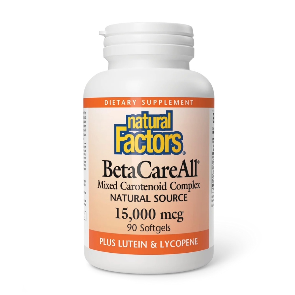 天然因子 BetaCare All 25 000 IU、健康皮肤维生素A、视觉和免疫功能、90软胶