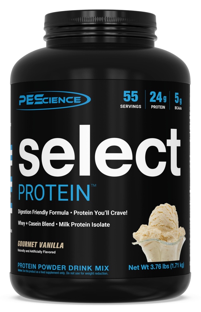 PEScience Select蛋白粉,Whey and Casein 混合剂,男女清洁蛋白粉,低卡路里,低卡路里,Keto Friendly,Gluten Free - Gourmet Vanilla - 55 services