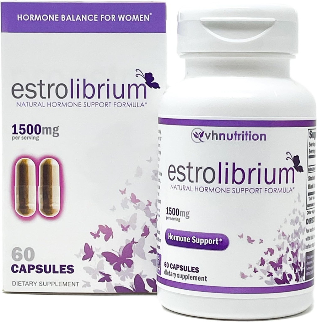 VH 营养 ESTROLIBRIUM 女性的荷尔蒙平衡 * * * * 更年期支助补编 * * 黑科霍什、沙塔瓦里、恰斯特树莓(Vitex)、东奎 * * * 60 Capsules in Easy to Sillow Pills