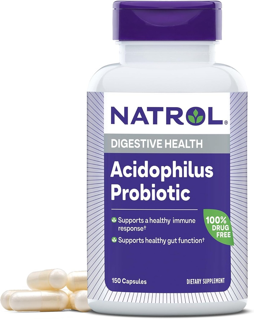 Natrol Acidophilus Probiotic 100 mg,健康胶囊功能膳食补充,成人消化性健康囊,150 Capsules,最多50天供应量