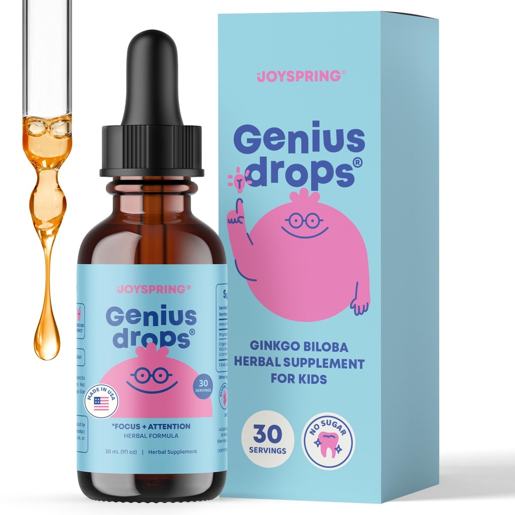 JoySpring Genius Drops for Kids 临床证明 重点补充 + 液体草药重点补充 与 Ginkgo Biloba 为 Kids (1 f z) 30 服务