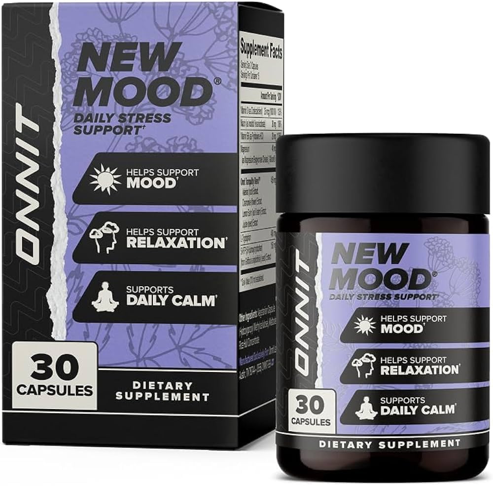 ONNIT 新Mood Daily压力支持卡普尔,IGENTM 非GMO测试,睡眠和Mood支持男女补充,每日压力管理卡普尔,30 Counter