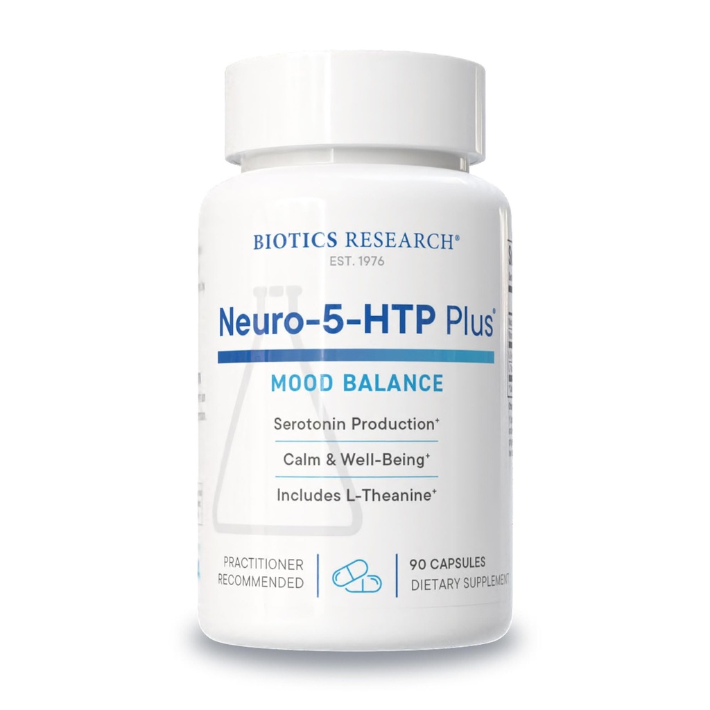 生物学研究 Neuro 5 HTP + 神经学支持, 冷静脑活动, 健康睡眠模式, 健康的整体感知, 促进放松, 血清素前体, L Theanine, 90 Capsules
