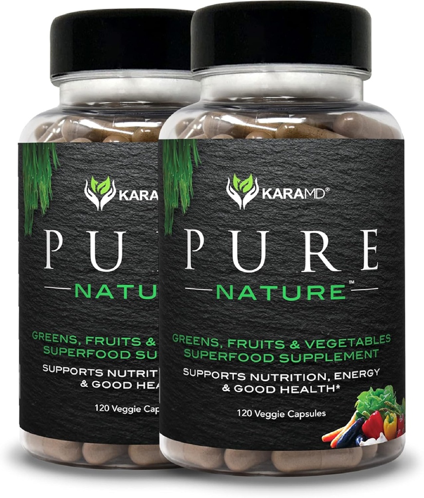 KARAMD Pure Nature QQ绿色,水果和蔬菜补充 QQ维生素,纤维和抗氧化剂 20种水果和蔬菜补充 能源与文摘 QQ Gluten Free & Vegan Friendly (2 Pack)