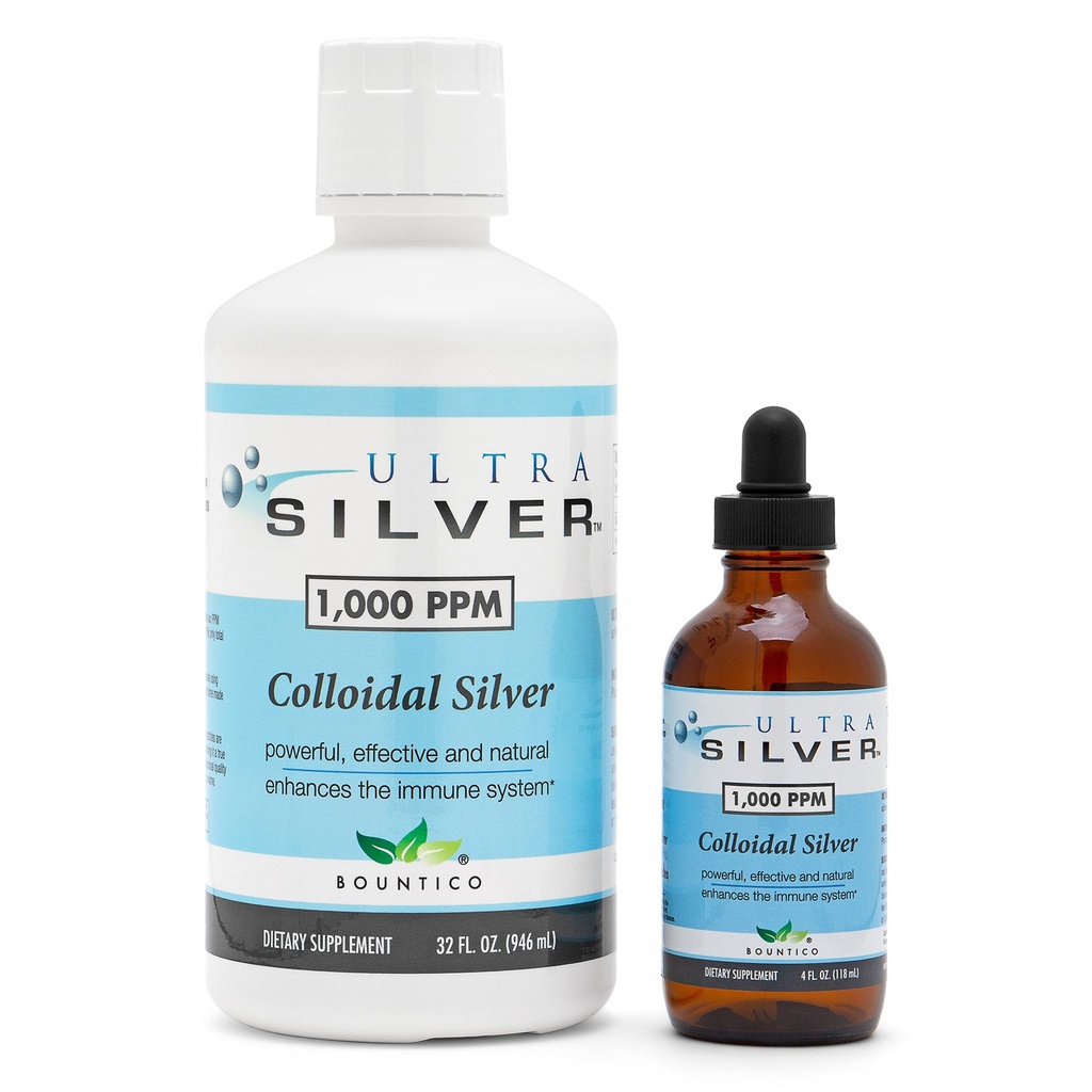 超银(Ultra Silver) Colloidal Silver + 1000 PPM, 32 Oz(946mL) 矿物补充 → True Colloidal Silver - 4 oz Dropper Bottle (Empty) 包含在消毒中!