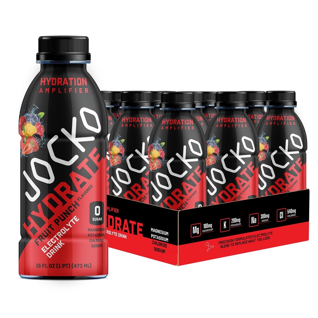 Jocko Fuel Hydrite 电解质饮料 - 运动饮料水分放大器, Thirst Quencher - 科学配制的电解质 混合水果冲压 Flavor 16 Oz (12 Pack)
