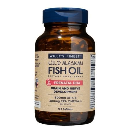 Wiley最精美的野生阿拉斯加鱼油 产前DHA - 900mg EPA和DHA Omega - 孕妇和哺乳母亲-120软胶(60名产前维生素服务)