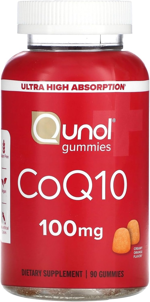 Qunol CoQ10 Gummys, CoQ10 100mg, 美味的Gummy 补充品, Coenzyme Q10 帮助支持心脏健康, Vegan, Gluten Free, Ultra 高吸收 - 90 计数