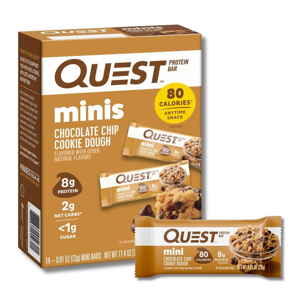 素食营养迷你巧克力芯片 Cookie Dough蛋白棒,8g蛋白,1g糖,2g Net Carbs, Gluten Free, 14 Count