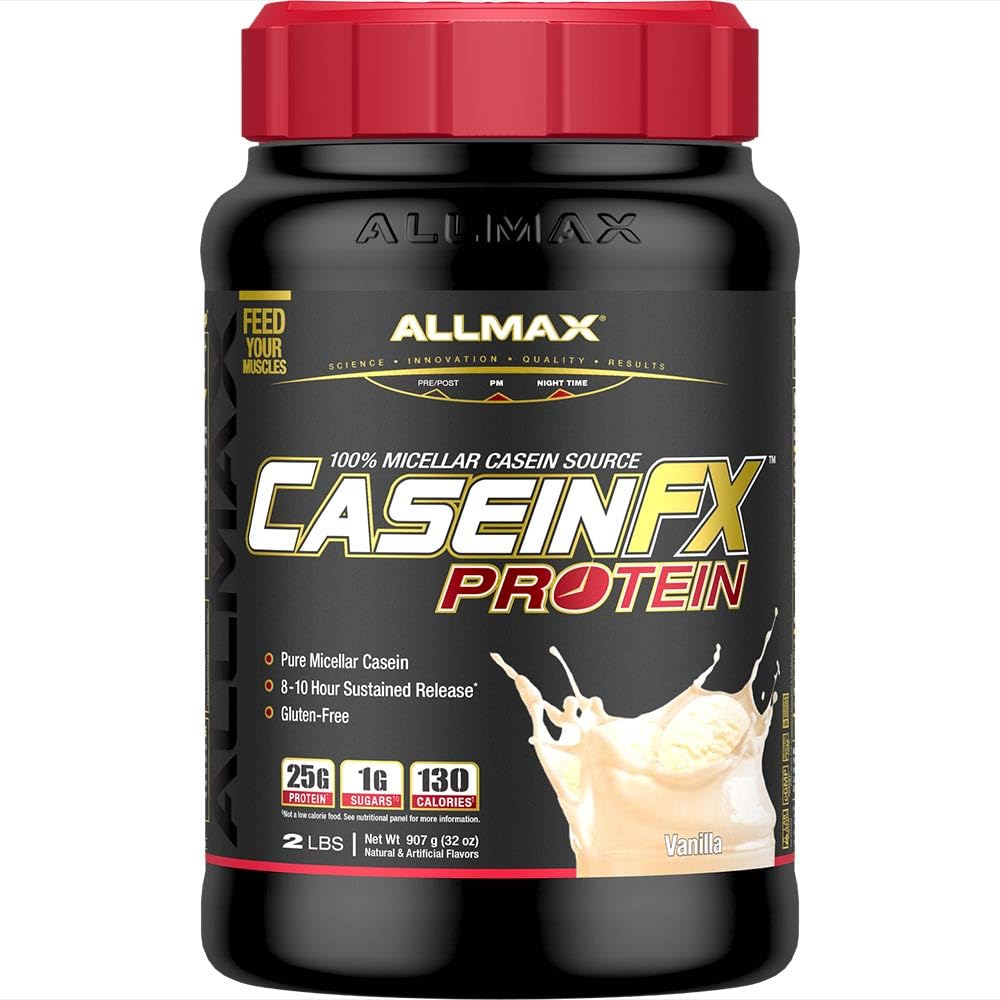 AllMAX Casein-FX 蛋白质,香草 - 2磅 - 25克 慢释放蛋白质 Per Scoop - 低碳和零加糖 - 大约27种