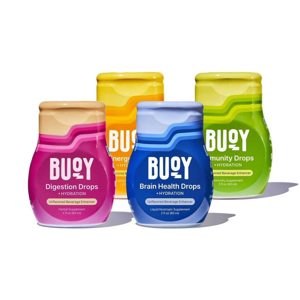 Buoy Electrolyte Drops Various Pack Digestion + Brain + Energy + 豁免 160 services → No Sugar, no Sweeteners → Detitian 建议 → Track Minerals + 不受欢迎的 亚铁矿味