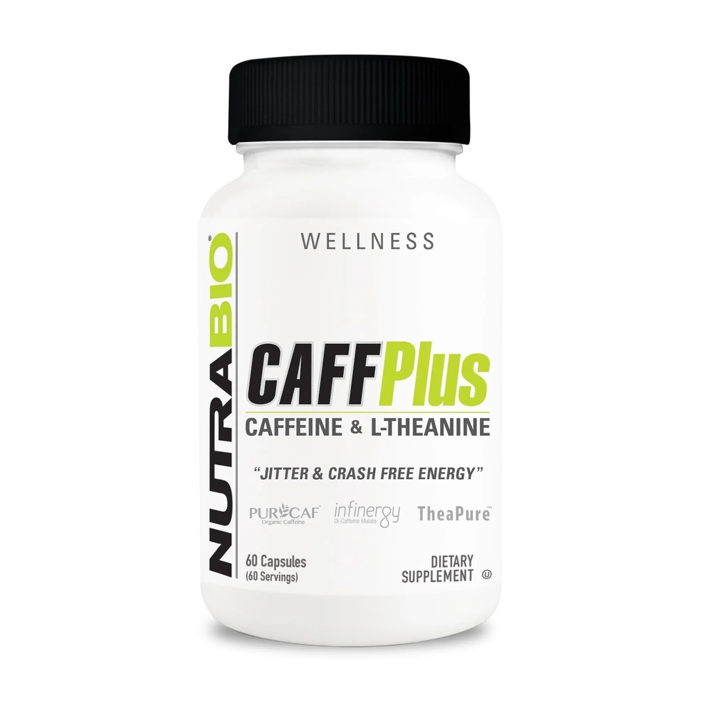 NutraBio CaffPlus, 双源咖啡因, 与Theanine合用健康能源促进器 - 60 蔬菜罐头