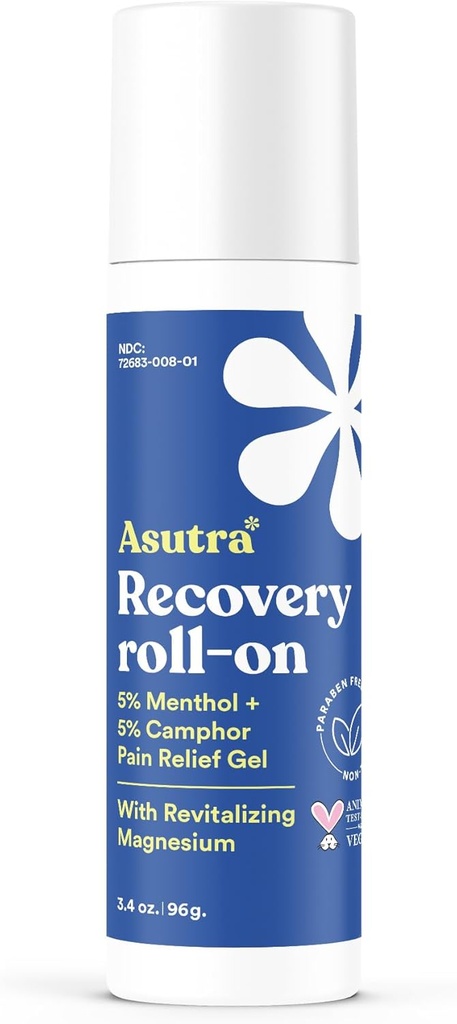 ASUTRA Recovery Roll-On Gel,3.4 oz - 冷却与温暖感应,肌肉紊乱与疼痛的暂时救济,Mess-Free应用器,Menthol, Camphor,以及Premium-Quality Magnesium