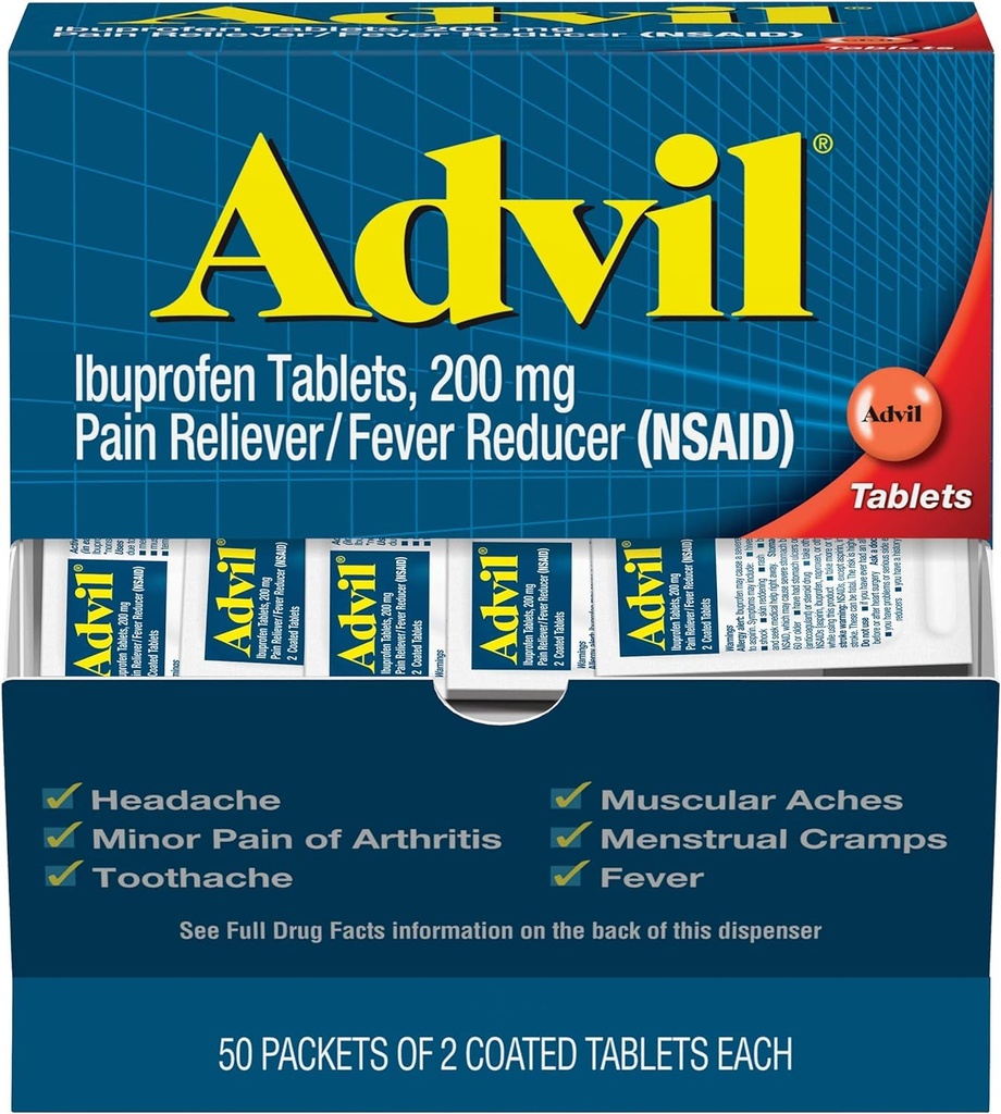 Advil Ibuprofen, 200mg(50包2个纸板) 50 ea(3包)