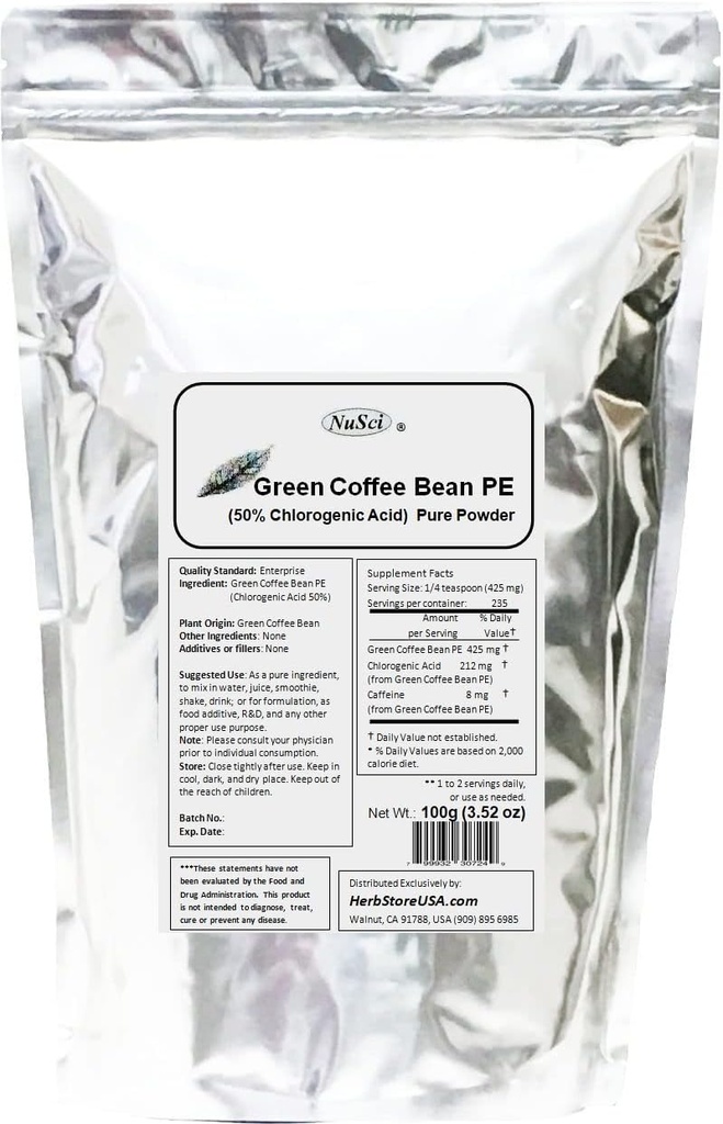 绿咖啡豆抽取粉,50%的氯化酸标准化(100克(3.52 oz))