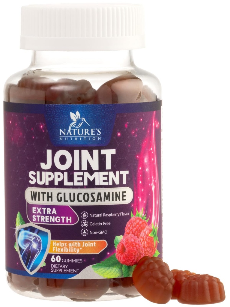 联合支持Gummys Glucosamine Plus Vitamin E - 自然对背部,膝盖和手部偶发不适的联合支持补充 - 卡蒂拉奇与联合健康和灵活性支持 - 60 Gummys