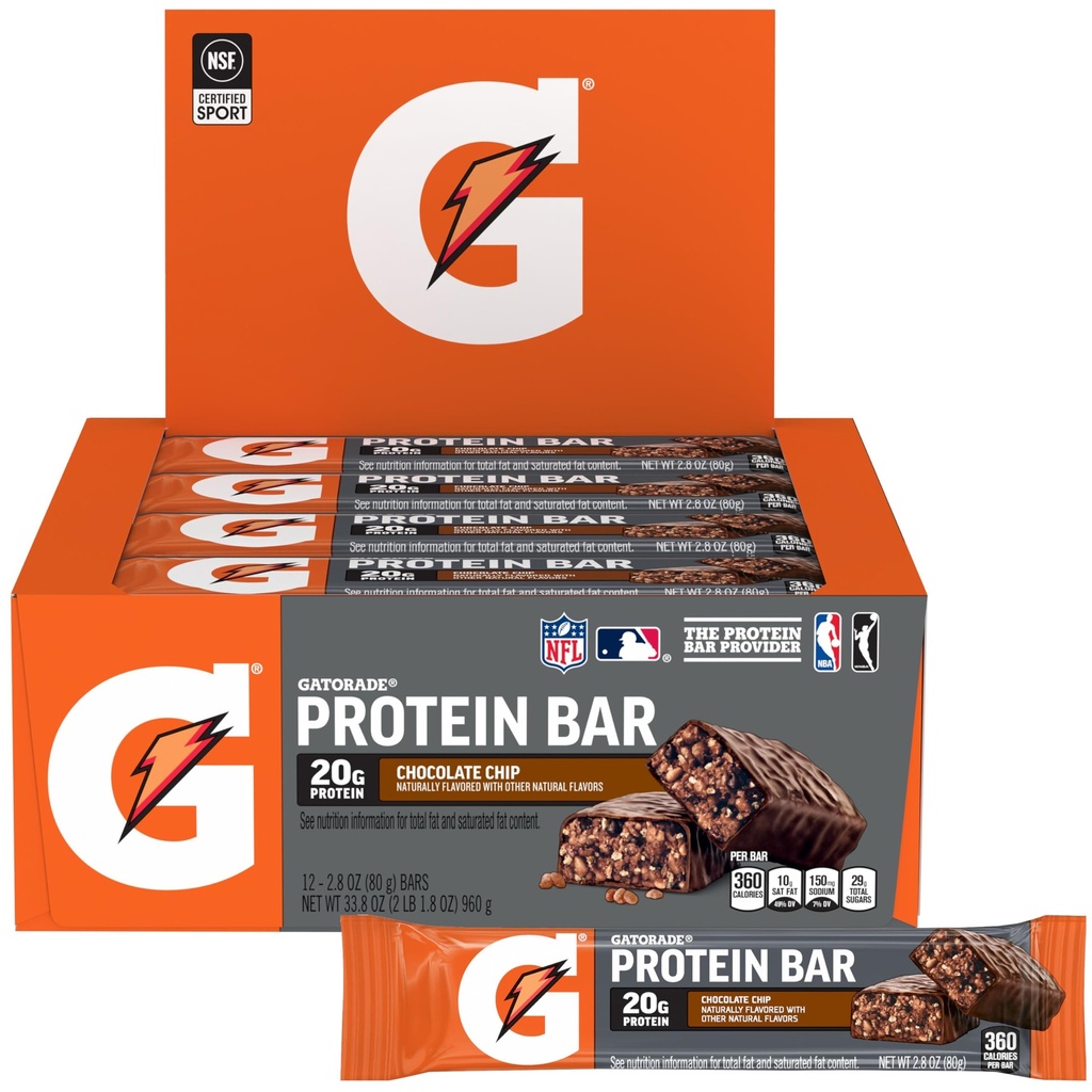 Gatorade Whey蛋白质回收棒,巧克力芯片,2.8盎司(12袋)