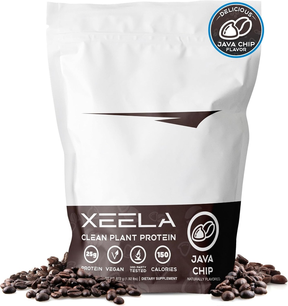 XELA 植物基 Vegan蛋白粉 - 独立测试 - 25g 高蛋白, 男子和妇女的 Pea蛋白 - 维生素和矿物, 非转基因生物, 奶制品和胶质自由, 低碳和低脂肪(Java芯片)