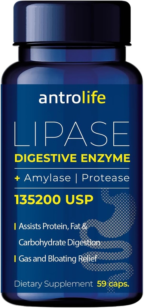 ANTROLIFE 消化健康补充剂 -- -- 配有利帕泽营养补充剂的酶和消化舒适剂的Amylase -- -- 饮食补充剂 -- -- 59 Capsules