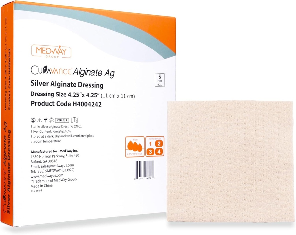 MedVance MedHeal银钙 Algnate Ag Sterile 高吸附性服装,(4.25"×4.25") 5个敷料/盒,5个计数(包1)
