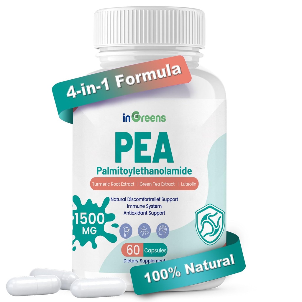 高可能性 4-in-1 Palmitoyl乙醇酰胺,700mg Pea Supplement for Men and Women, Made in, 60 Capsules (美国制造)