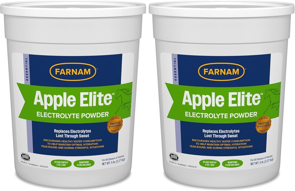 Farnam Apple Elite Horse Electrolyte Powder, 替换在运动期间在汗水中丢失的矿物, 极端天气和压力条件, 5磅, 40天供应量(包2)