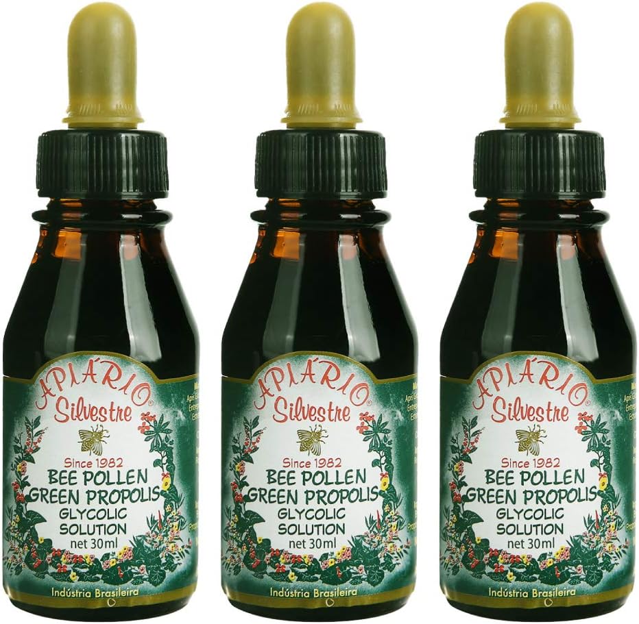 3瓶Apiario Silvestre Bee Pollen & Brazil Green Bee Propolis液 - 甘油萃取剂 - 无酒精,无蜡,无糖