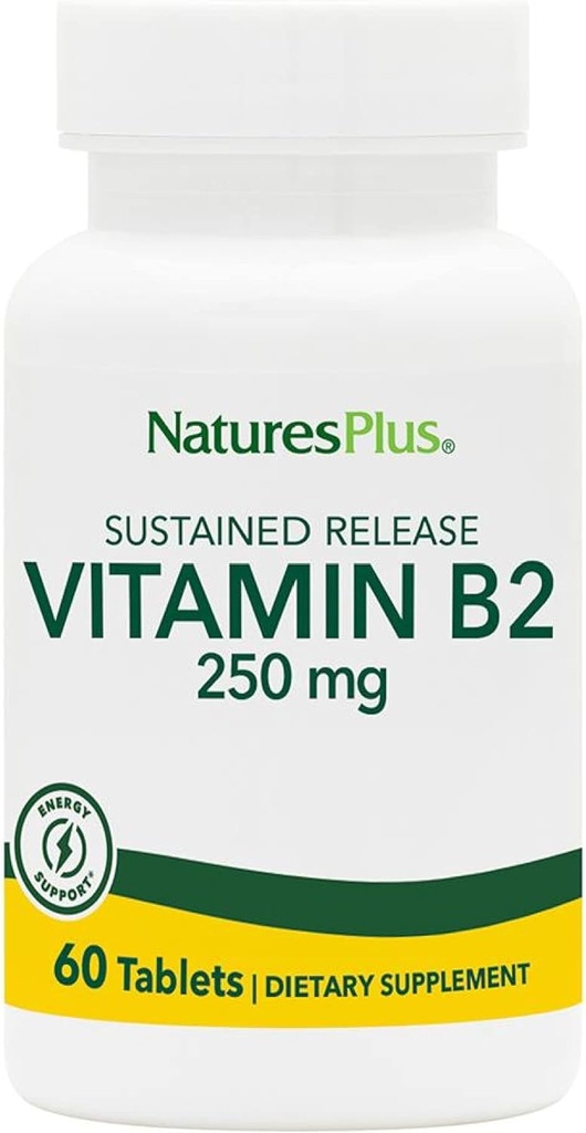 NaturesPlus 维生素B2(Riboflavin) - 250毫克,60蔬菜片,持续释放 - 自然能源和代谢促进剂,促进整体健康 - 无葡萄糖 - 60种服务