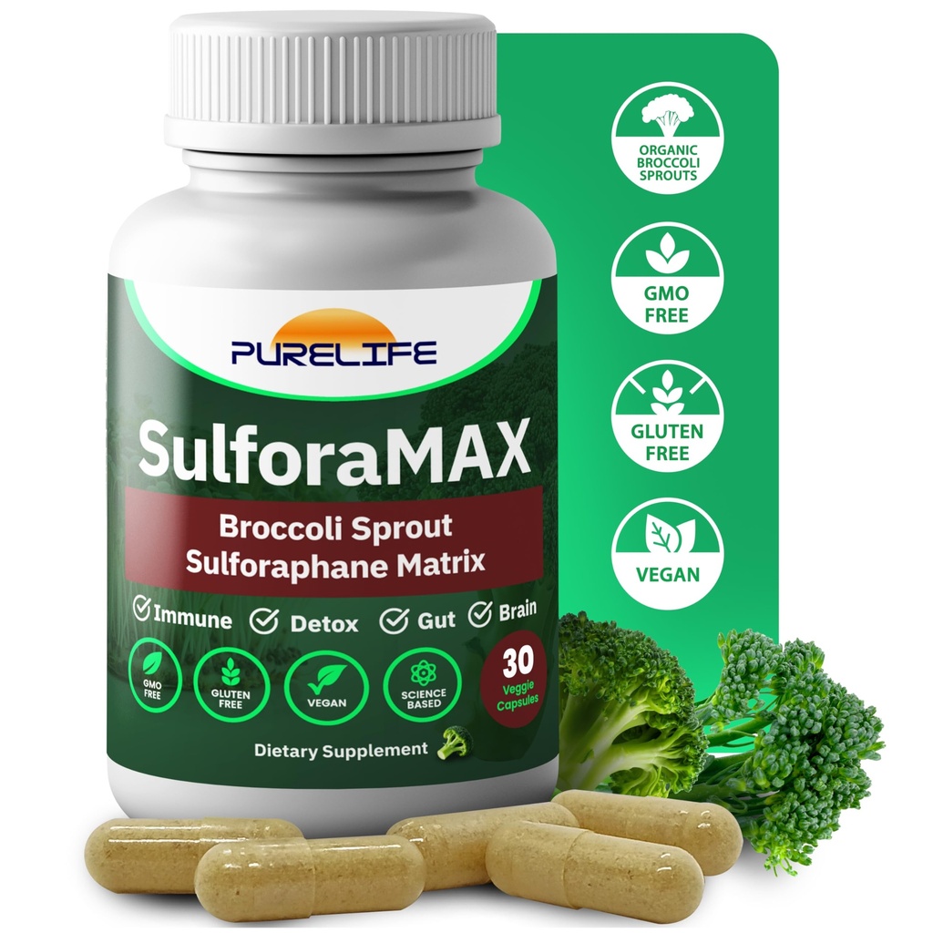 SulforaMAX - Sulforaphane Broccoli豁免补编 - [原Regen-X] - 免疫支持、心脏、肝脏、脑健康补充剂 - Vegan, Non-GMO, 10,000 MCG Sulforaphane(30个植物卡普尔)