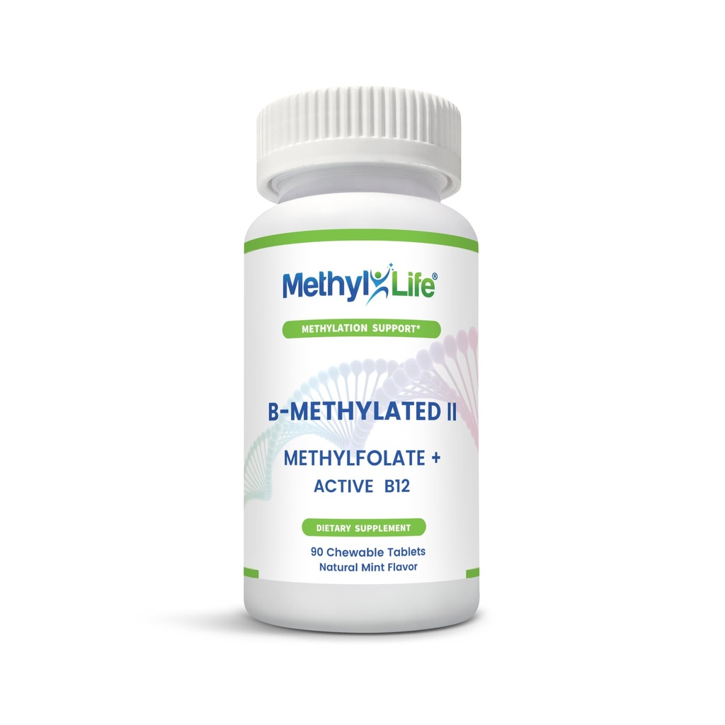 甲基活性B-甲基乙基氯酸-3毫克L-甲基乙基folate + 甲基B12亚语片(Methylcobalamin) →活性Folate和维生素B12 → Vegan,非GMO,无葡萄糖