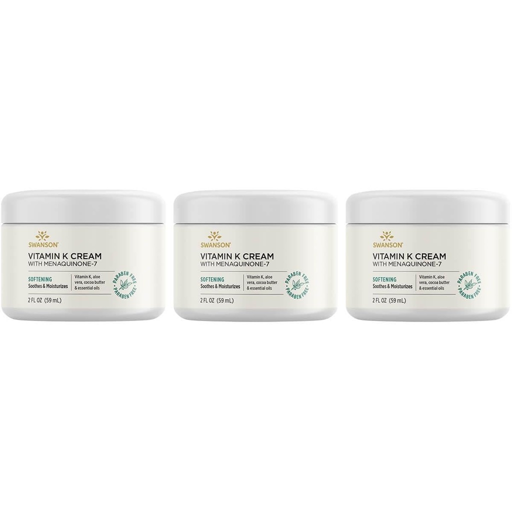 Swanson Vitamin K Cream with Menaquinone-7 - 眼凝胶帮助最小化眼睛下黑暗圆圈的外观 - 专题凝胶帮助努里什和亮皮肤 - (2 Fl Oz) (3 Pack)