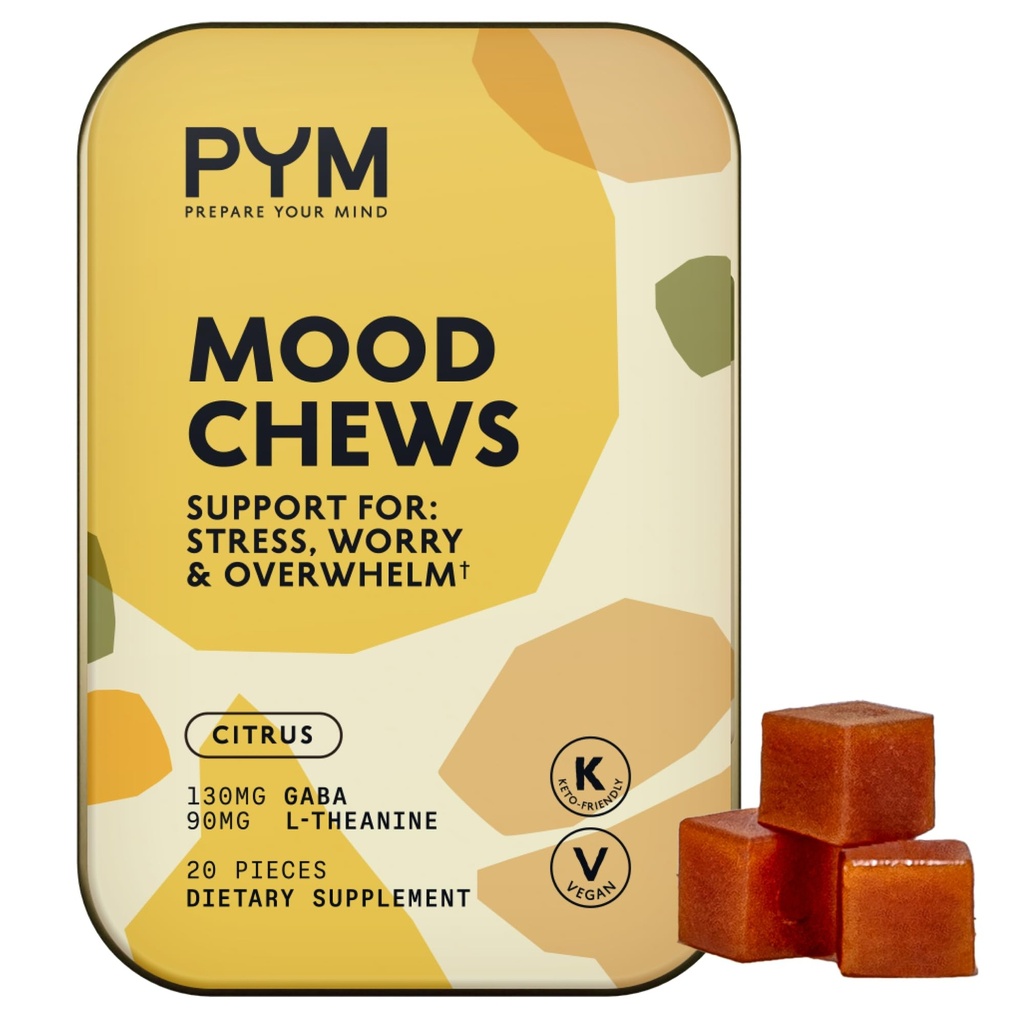 PYM Citrus Mood Chews 支持压力,忧患与过度,20 Counter QQ 130mg GABA,90mg L-Theanine QQ Vegan,Non-GMO,Gluten-Free,没有添加糖 QQ全自然的Mood平衡补充在美国制造.